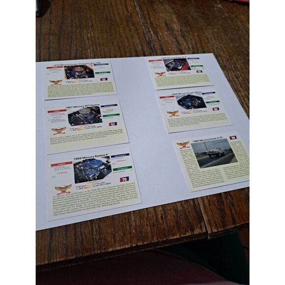 Vintage Lot of 6 1992 Collect A Card Musclecars Trading Cards MERCURY LOT - Picture 2 of 2